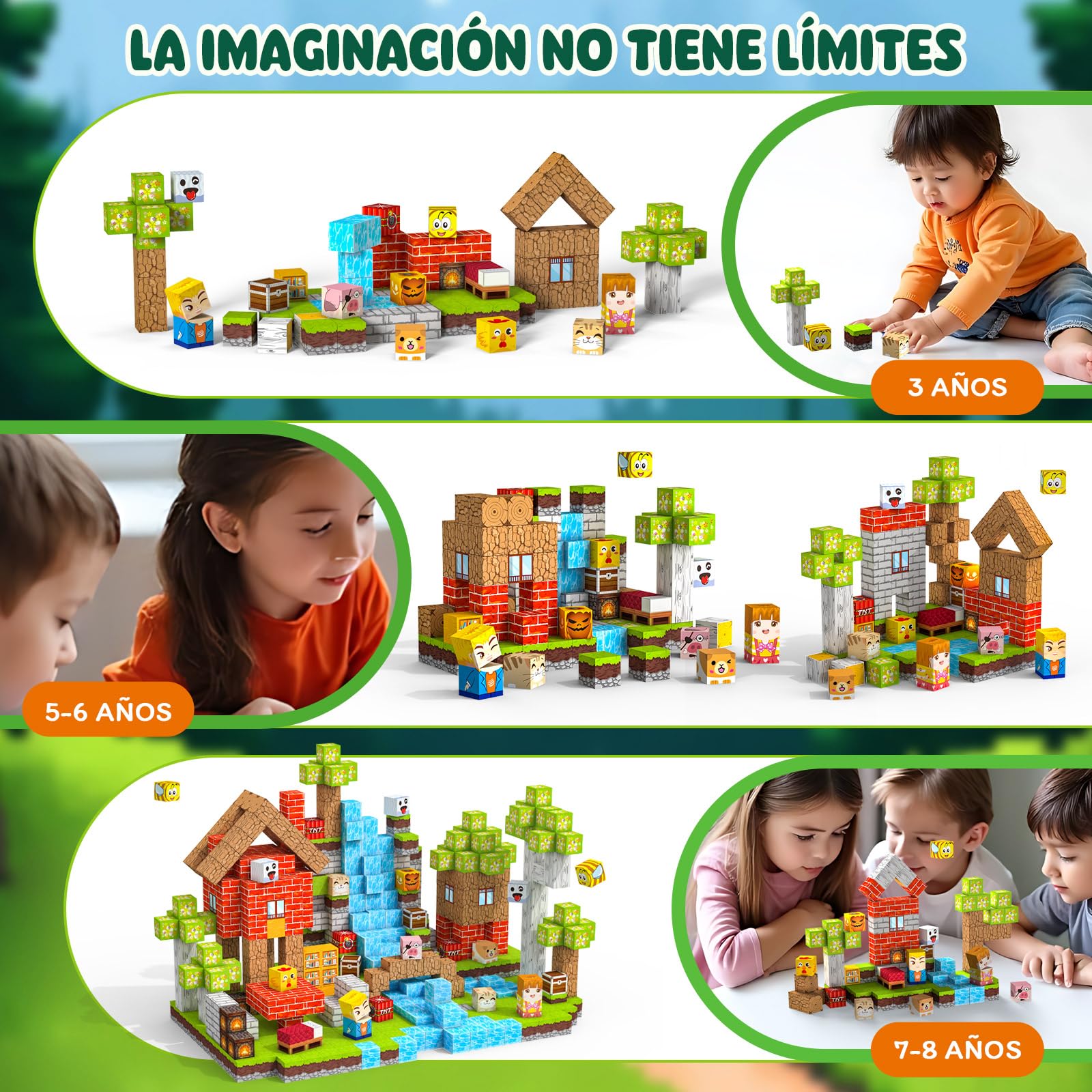 Bloques Magneticos Construccion Niños 100 Piezas 2CM 3+ Magneticas,Juego Magnetic Blocks Tiles Construcción,Juguetes Montessori para Niños4 5 6 7 8 9 10 11 12Regalos de Cumpleaños para Niñas — view 4
