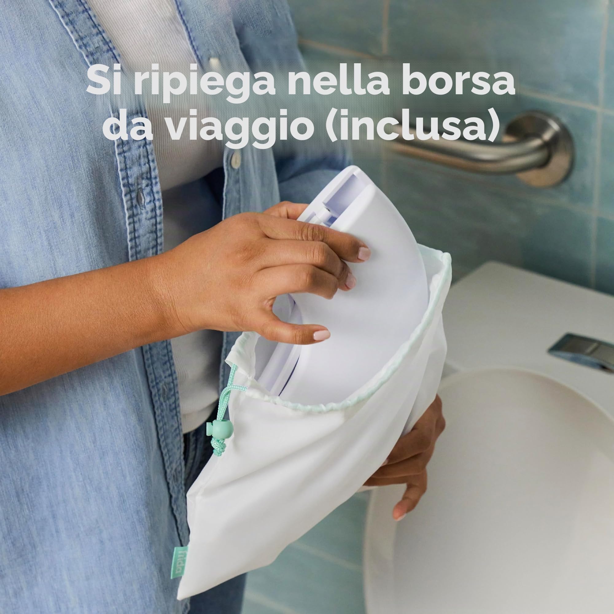 Frida Baby Vasino portatile pieghevole per WC, sedile da viaggio pieghevole per bambini, adatto per WC rotondi e ovali, base antiscivolo, maniglie, borsa da viaggio inclusa