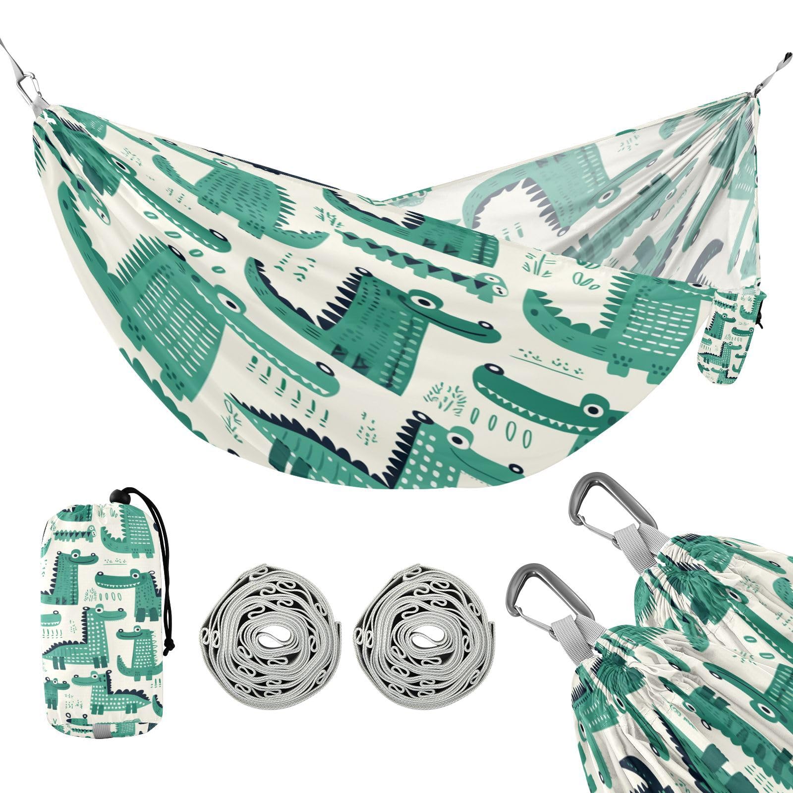 ATTX Cartoon Crocodiles Camping Hammock - Lightweight & Portable Hammocks, Heavy Duty 330lbs Capacity for Indoor, Hiking, Backpacking, Travel, Backyard, Beach#180