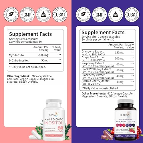 Miniatura 3 de Myo & D-Chiro - Paquete de suplemento de inositol y antioxidante, ayuda al equilibrio hormonal, salud de la piel, salud ovárica y ciclo menstrual,