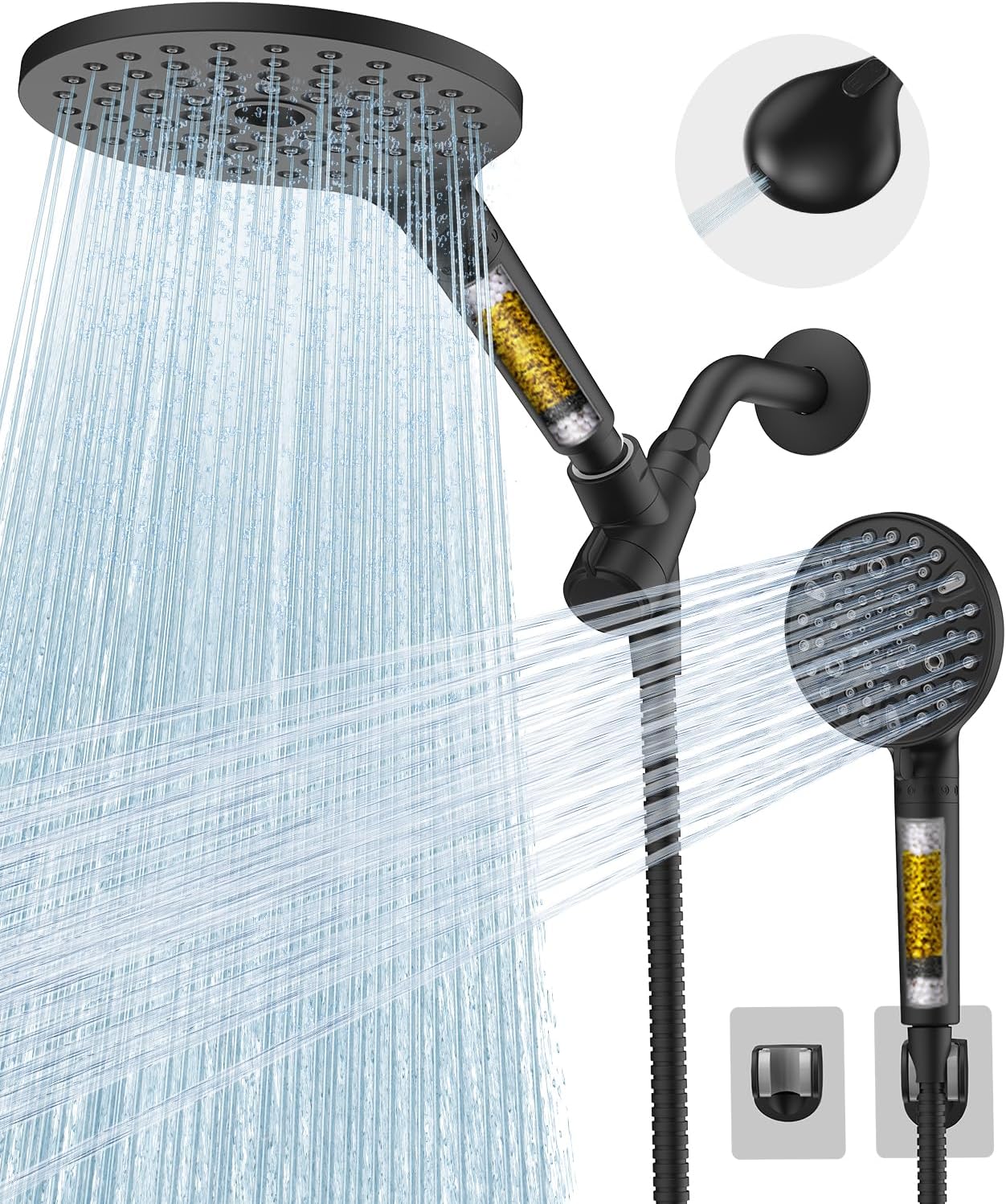 MakeFit Dual Filtered Shower Heads Combo, High Pressure Rain Shower Head with Handheld Spray Built-in Power Wash, Dual Handheld Shower Head for Hard Water, Remove Chlorine for Healthier Skin- Chrome