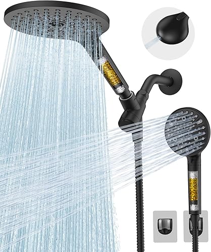 Combo de cabezales de ducha con doble filtro, cabezal de ducha de lluvia de alta presión con rociador de mano integrado, cabezal de ducha de mano