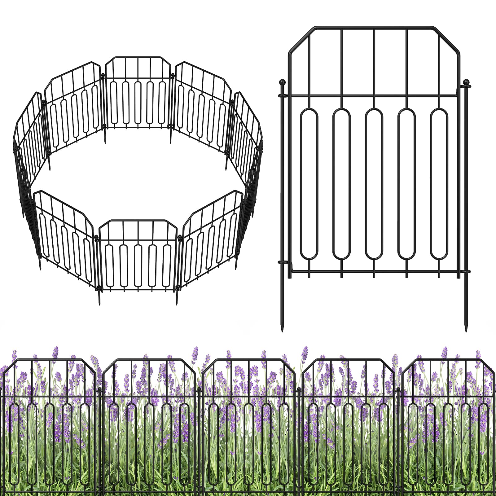 Yeabett Garden Fencing, 19 Pcs Temporary Fencing Animal Fence Barrier, Decorative Metal Fencing for Outdoor Grassland Yard Patio, 31cm(W) × 41cm(H)