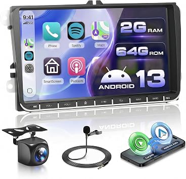 podofo 2G+64G Car Stereo GPS Navigation Head Unit 9 Inch Touch Screen for VW Skoda Octavia Golf Touran Passat B6 Jetta Polo Tiguan in Dash Autoradio Android Car Radio Support WiFi Bluetooth HD Camera