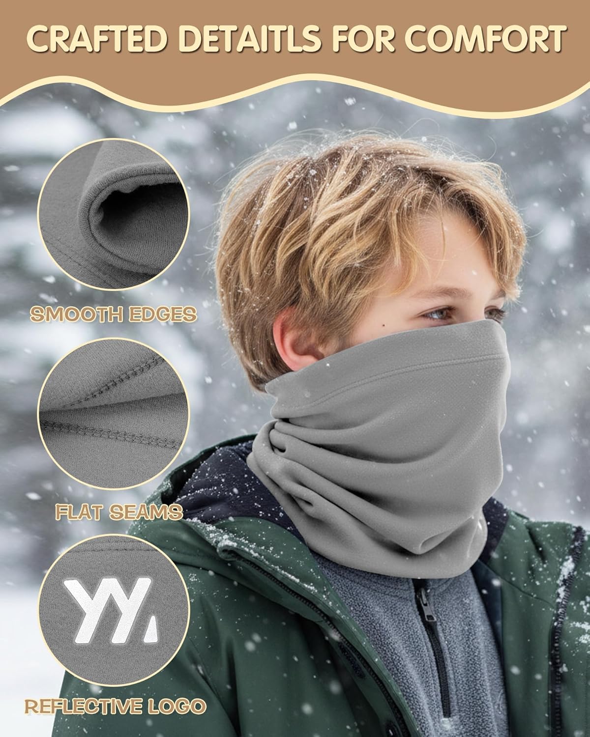Winter Kids Neck Warmer, Warm Kids Scarf Soft Neck Gaiter, Windproof Face Cover Ski Mask for Boys Girls - Image 3
