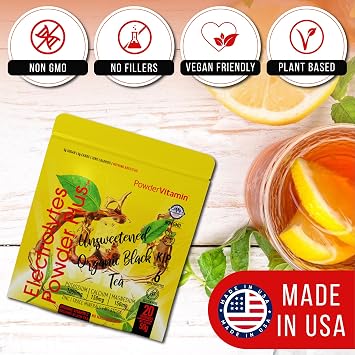 PowderVitamin Electrolytes Powder Plus, Sugar Free Hydration Powder 1000mg Potassium, 120mg Magnesium, 120mg Calcium, Himalayan Salt, VIT C & Zinc, USA Made, 110g, 20 Servings, Unsweetened Black Tea