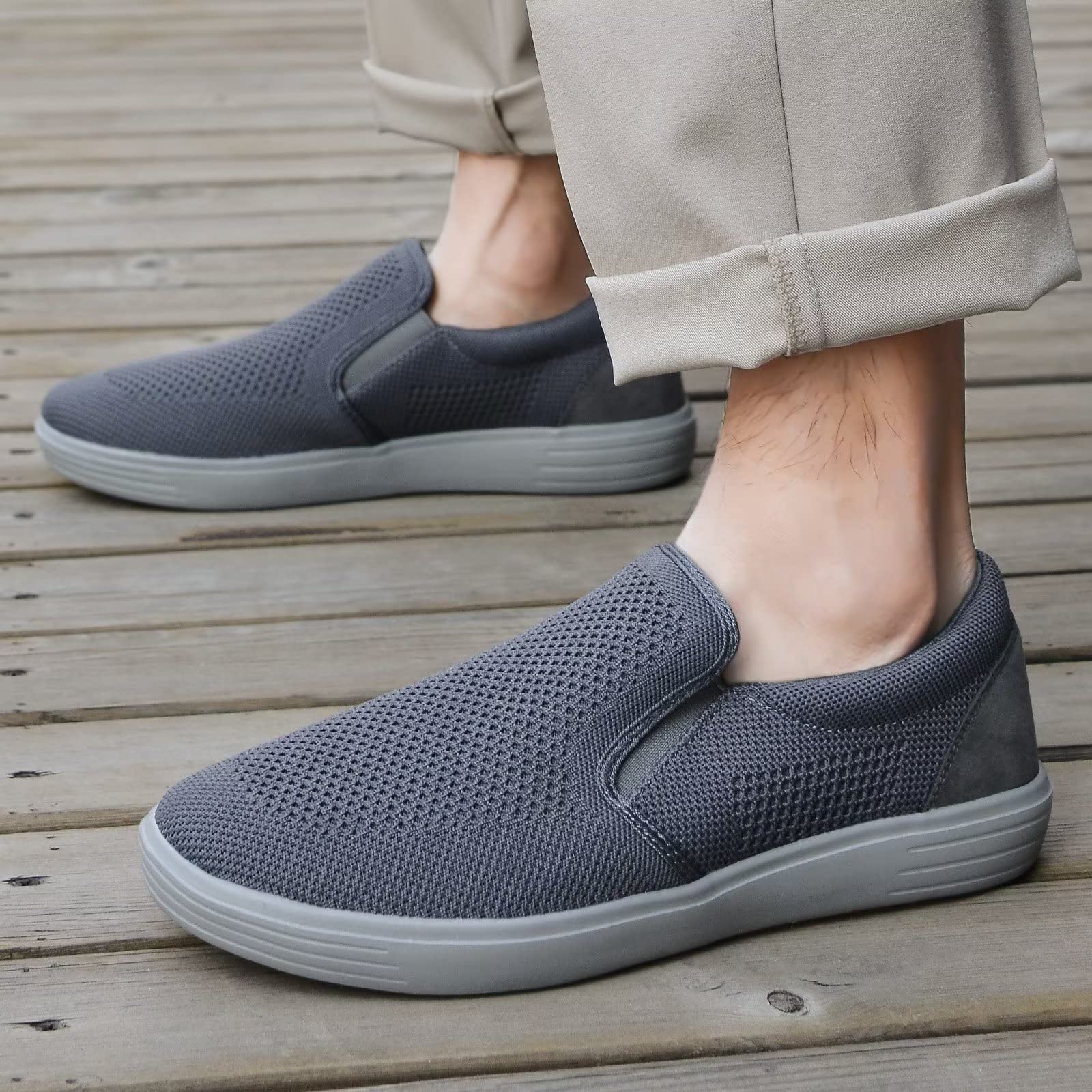 TIOSEBON Men's Mesh Slip on Walking Shoes-Comfortable Work Drving Tennis Loafer Sneaker Deep Gray 9 US