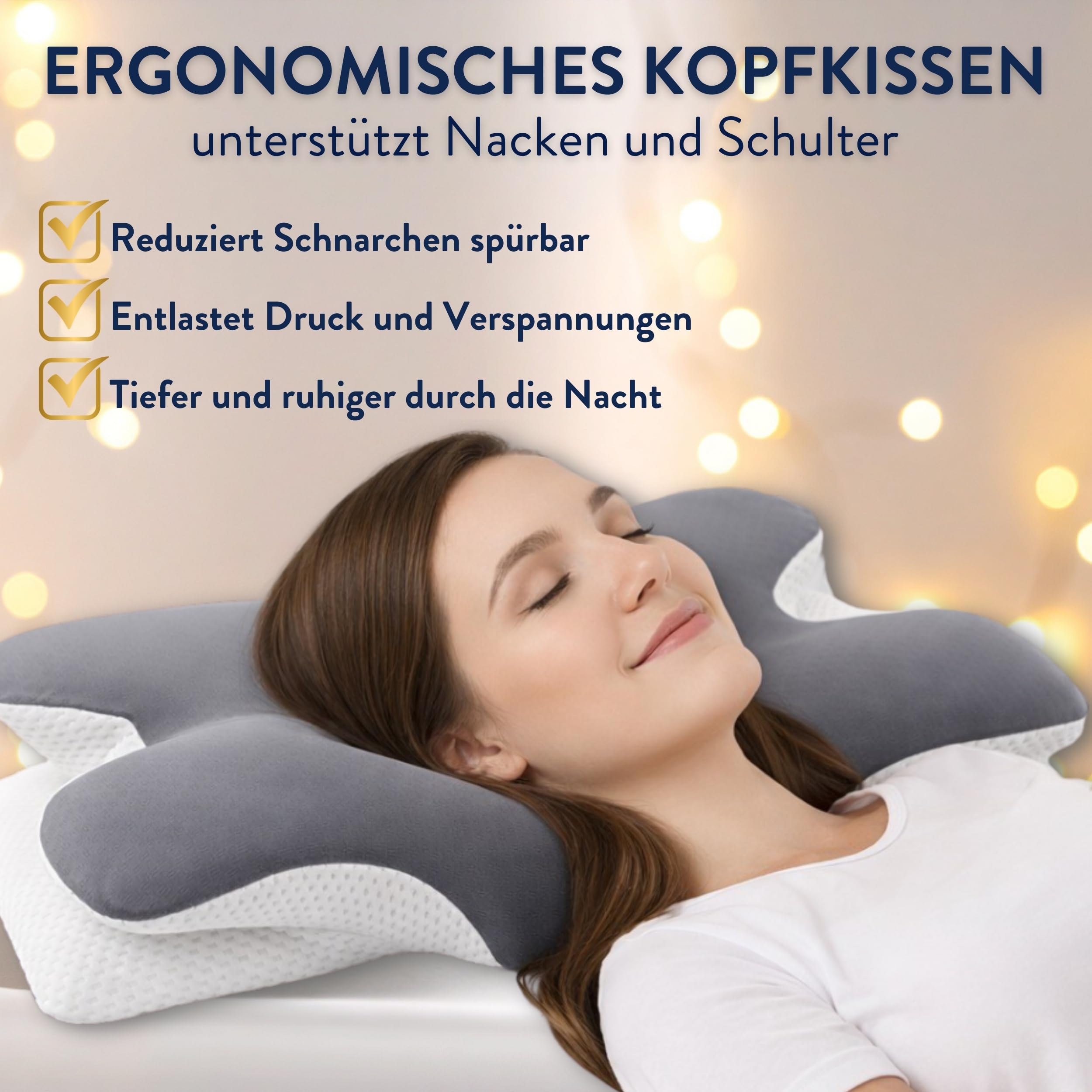 Nacken Therapiekissen Premium – Orthopädisches Kopfkissen aus Memory Foam gegen Nackenschmerzen, 2 Höhen für Seiten-, Rücken- & Bauchschläfer, Hellgrau/Grau