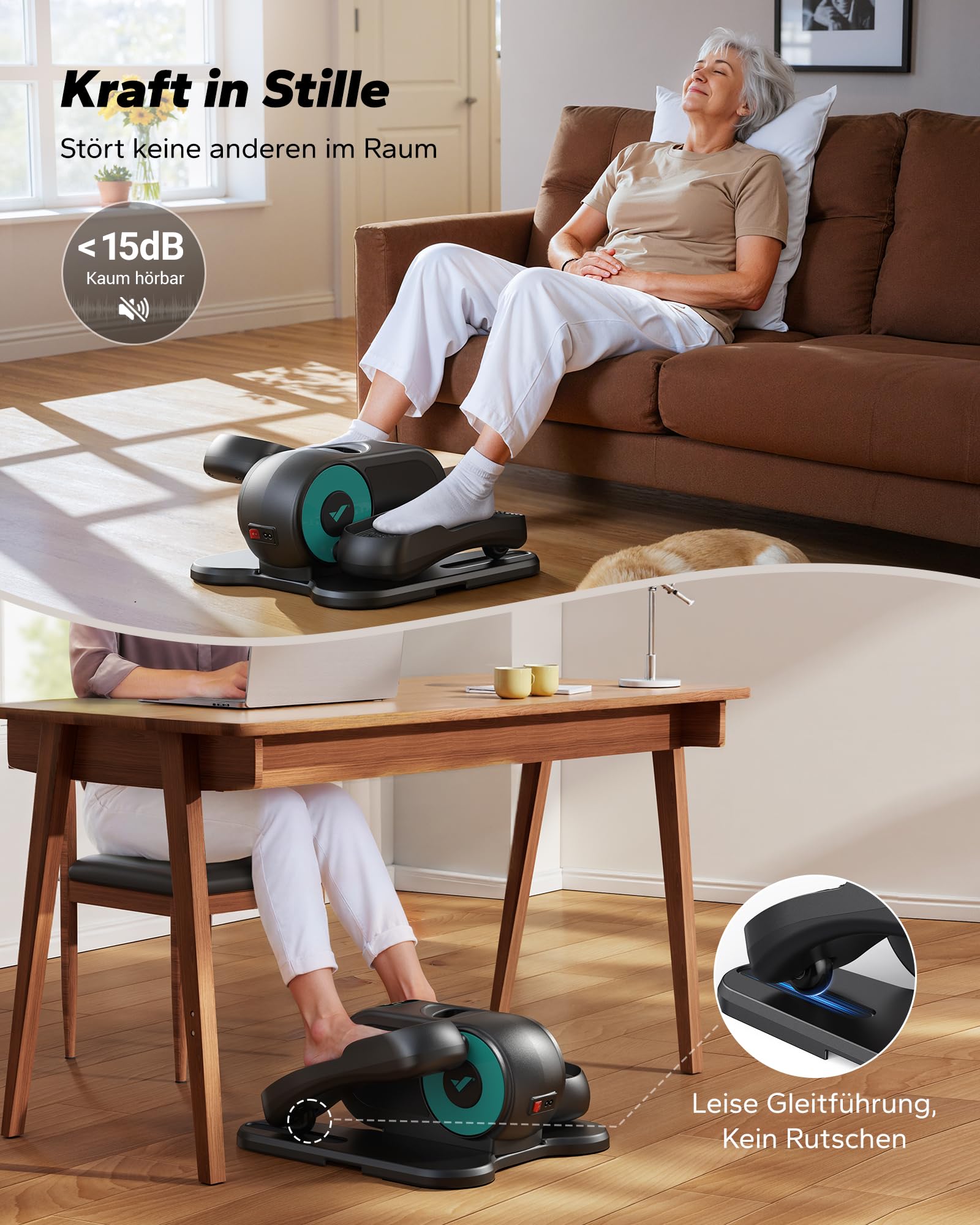 MERACH Untertisch Elektrischer Crosstrainer, Mini Ellipsentrainer für Zuhause mit gebogenem Großdisplay & Fernbedienung, 12 Geschwindigkeiten, Leiser & Tragbarer Pedaltrainer für Senioren & Erwachsene