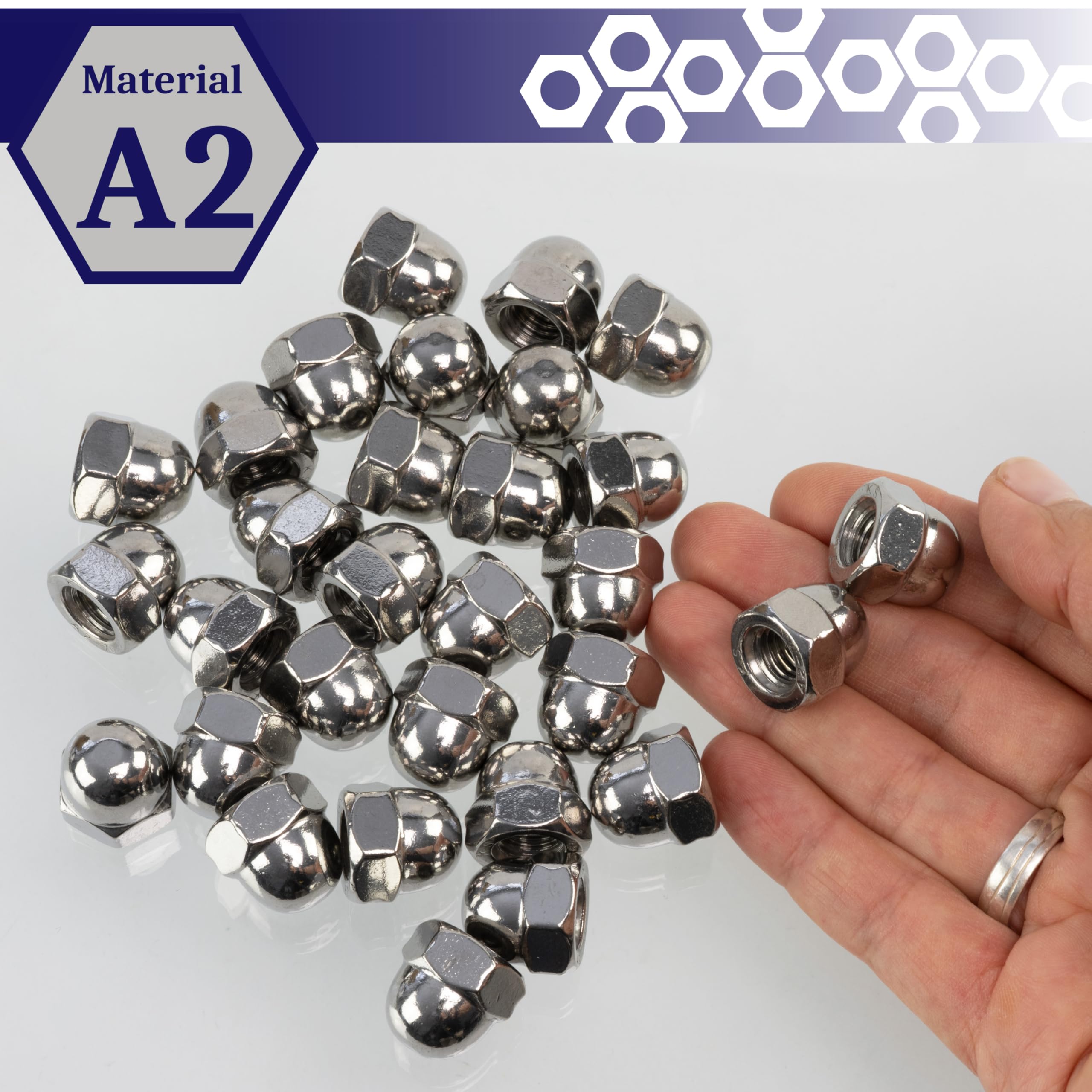 AERZETIX - Lot de 30 écrous borgne hexagonaux M10 à tête dôme creuse | pour assemblage décoratif, fixation sur tige filetée et travaux de métallerie | en acier de couleur argent