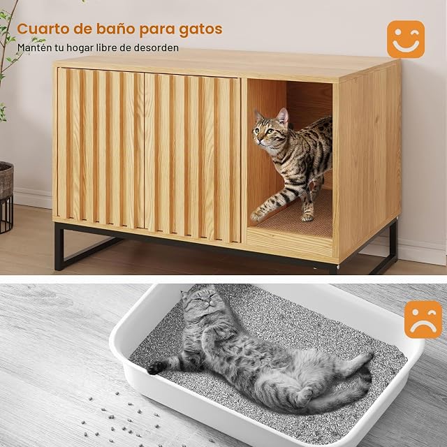 Foto 5 de 8 de Halitaa Recinto moderno para caja de arena para gatos, mueble con caja de arena oculta con rascador