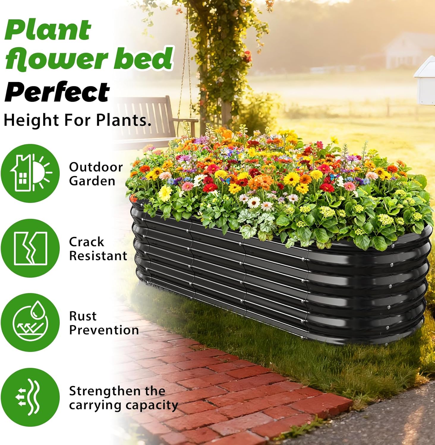 YSEJOMP 17" Tall Outdoor Garden Raised Garden Bed Kits, 5ft X 2ft Oval,0.8MM Thick Metal Raised Planter Bed/Ground Planter Box for Variety of Flowers,Herbs,Vegetables (Black, 60X24X16.5 Inches)