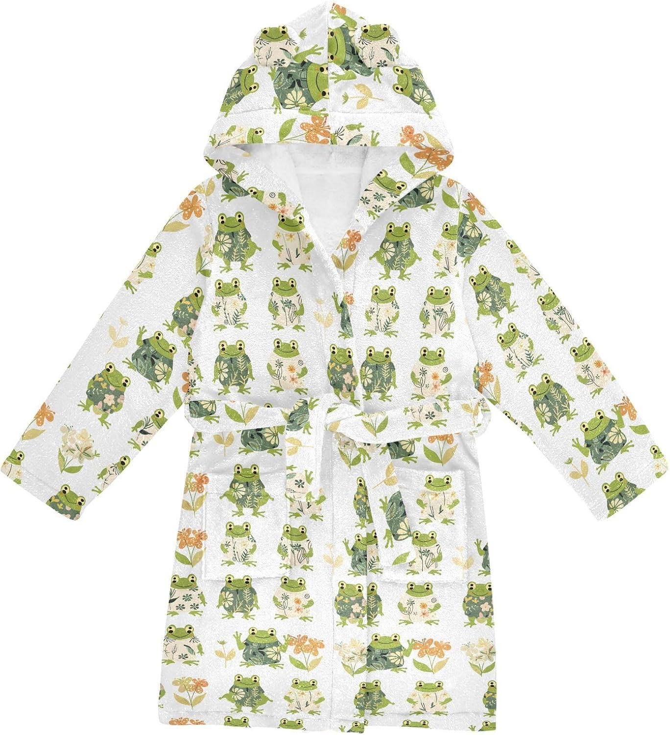 senya Flower Cute Frog Toddler Hooded Bathrobe Kids Soft Plush Bath Towel Robes for Boys Girls 2-12 Years