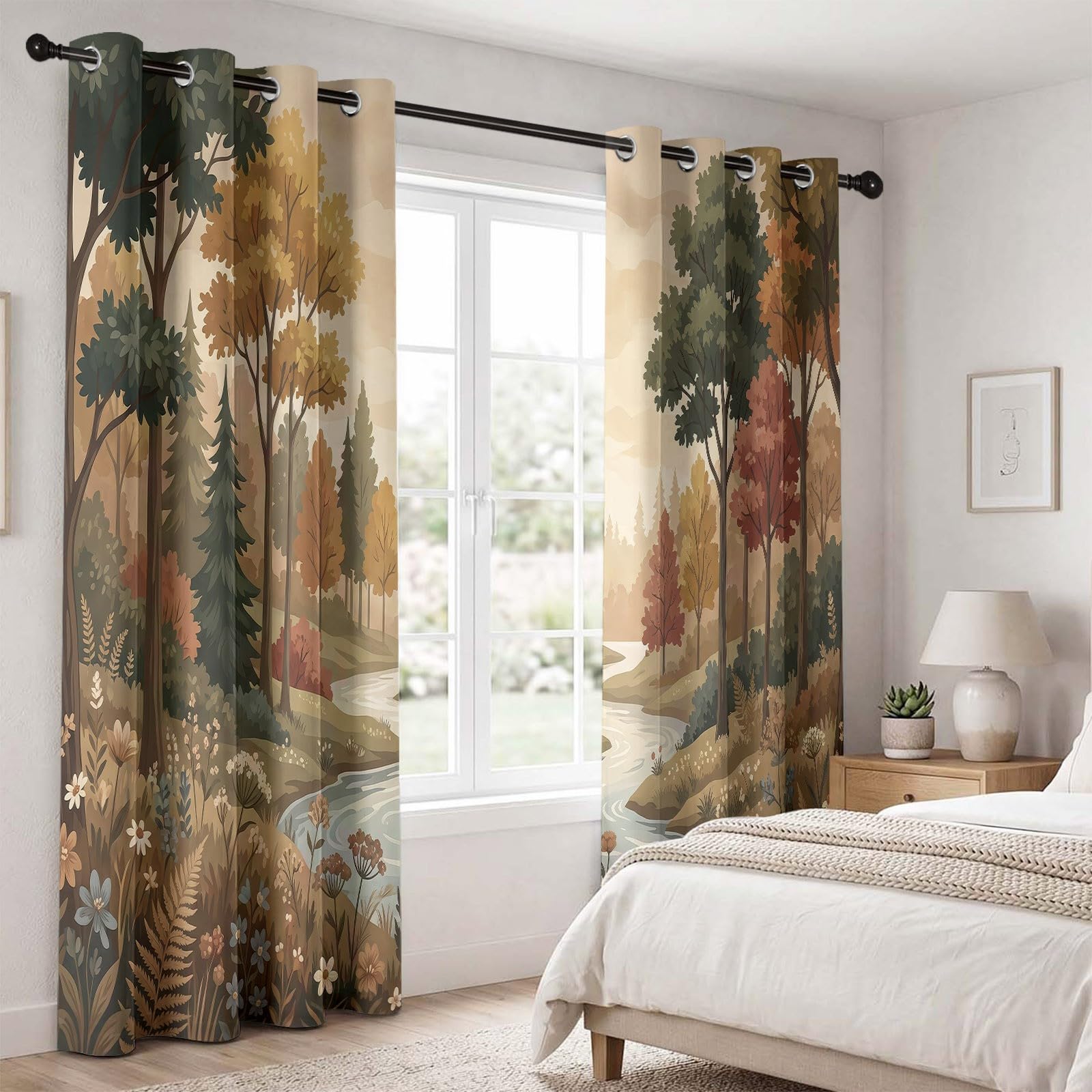 Verdunklungsvorhänge Ländlich Landschaft Gardinen 2er Set H260xB140 cm Bunt