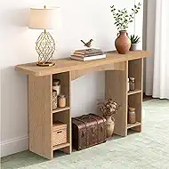 55 Inch Entryway Table Single-Shelf Cabinet, 1.6 Inch Thick Desktop Wooden Console Table with Socket Farmhouse Sofa Table for Entrance, Hallway, Living Room,Behind Couch(Oak Brown)