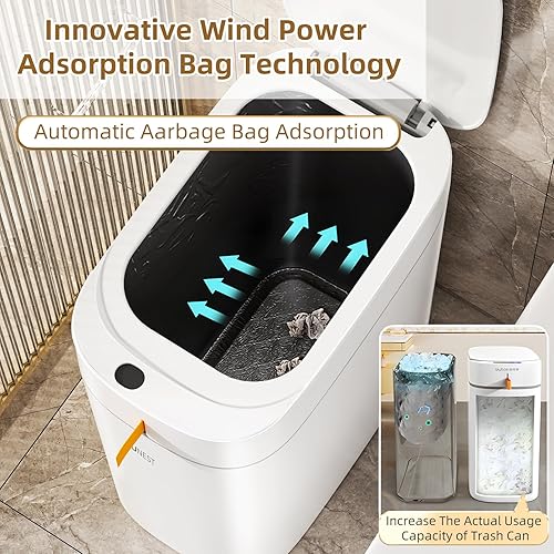 Miniatura 3 de funest Bote de basura con sensor de movimiento con tapa, 3.5 galones, recargable, automático, para baño, de absorción automática, impermeable, sin