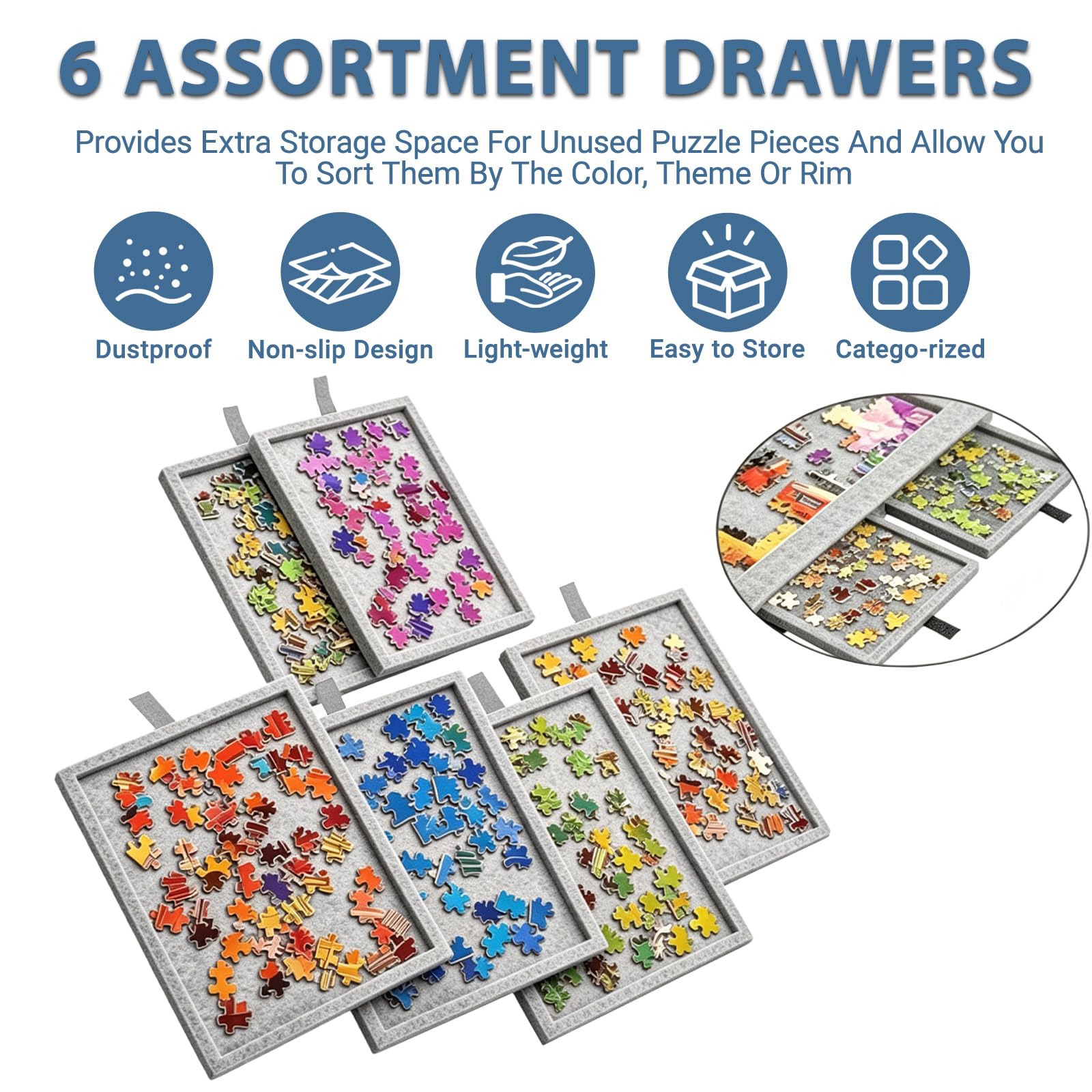 Deska do puzzli z 6 szufladami, nachylony stół puzzli | 1500 elementów filcowych puzzli, deska do puzzli ze stojakiem 2 w 1 i pokrywą, lekka i przenośna dla dorosłych i dzieci