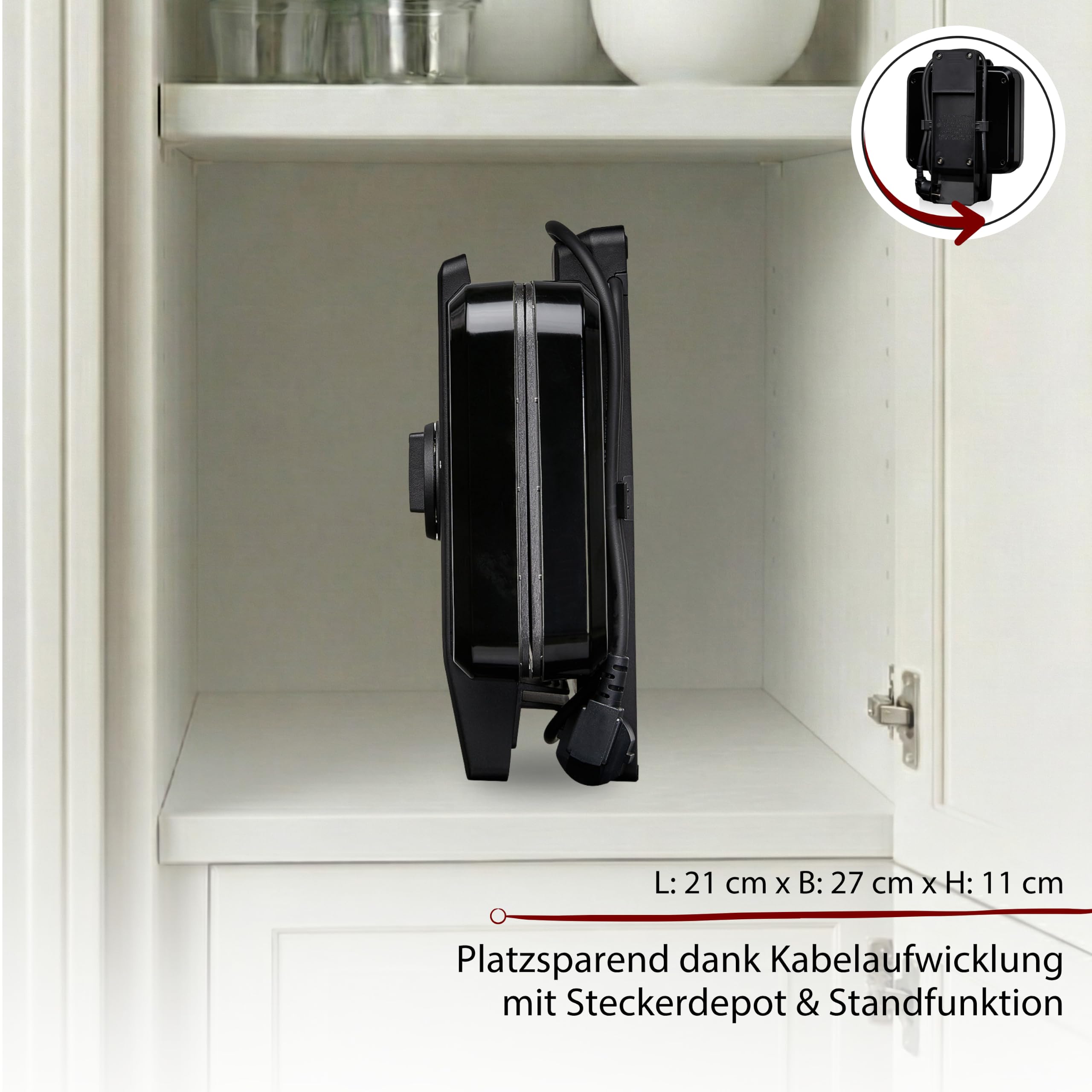 Cloer 1420 Brüsseler Waffeleisen für 2 Belgische Waffeln 9 x 15,5 cm, Duo-Waffeleisen mit Antihaftbeschichtung PFAS-frei, stufenlosem Bräunungsgrad und Backampel, schwarzes Kunststoffgehäuse, 1000 W