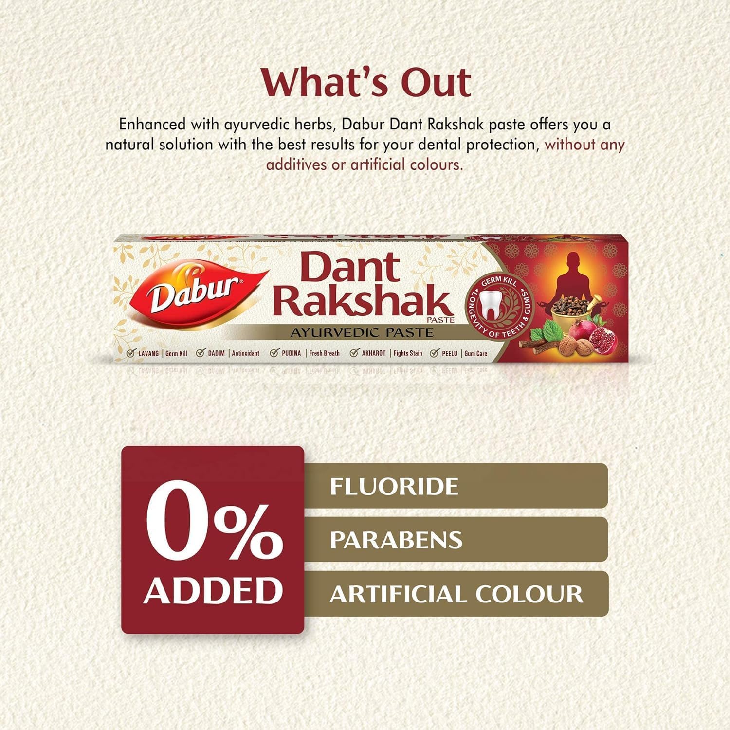 Dabur Dant Rakshak Ayurvedic Toothpaste - 700g (175g x 4) | With Goodness Of 32 Ayurvedic Herbs | Prevents & Calms Gum Pain | Kills Germs | Complete Family Toothpaste | No Added Fluorides & Parabens 2