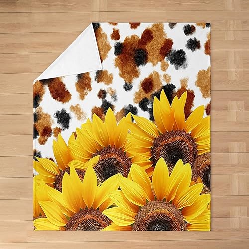 Miniatura 2 de Manta de franela de girasol, manta de forro polar con estampado de piel de vaca, para niños y niñas, niños y adultos, manta de sherpa abstracta de