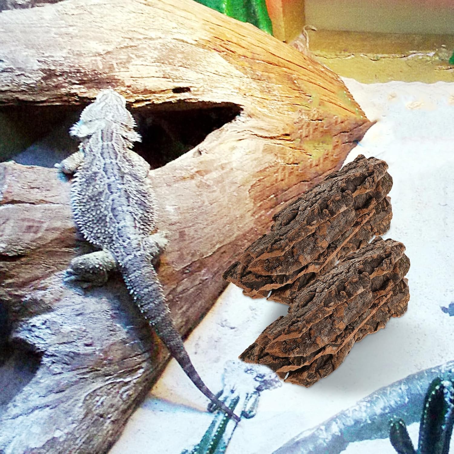 Toddmomy Natural Light Beige Cork Bark Terrarium Background Decor 500g Random Shape for Reptile Amphibian Habitat, Tree Bark Hideout for Bearded Dragon Snake Tortoise Hermit Crab