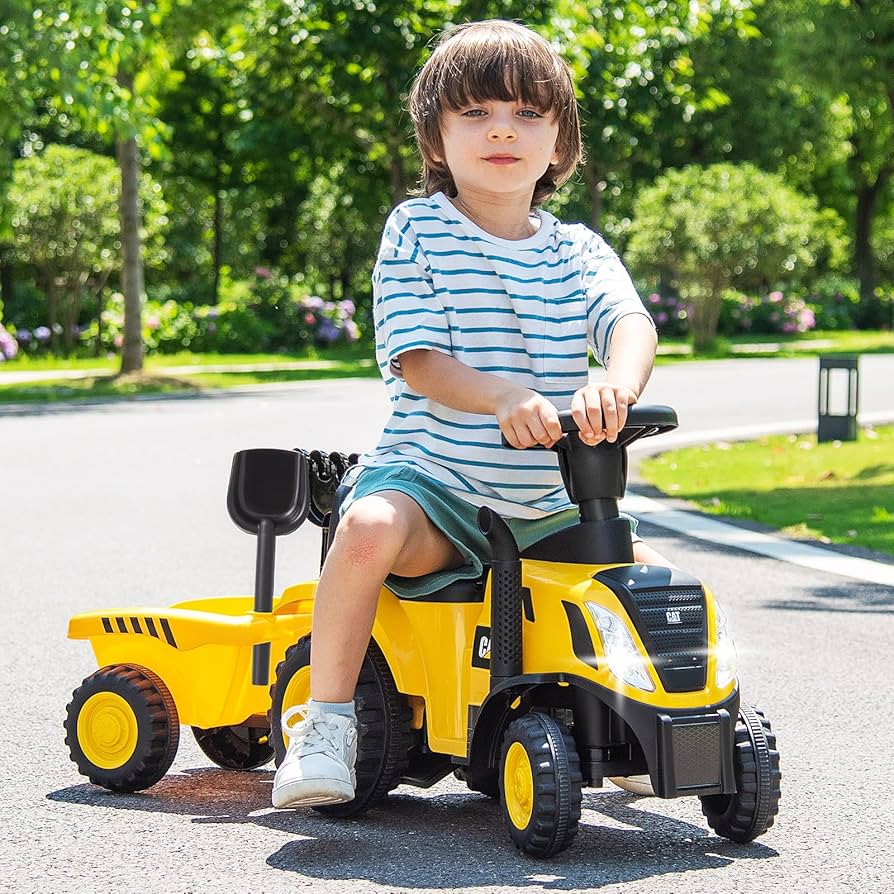 12V Kids Ride On Tractor Toy Car With Trailer, Battery Powered Electric Tractor With Remote Control, Ride On Construction Dump Truck For Boys Girls Age 3-6, LED Headlight /Horn / Music (Yellow