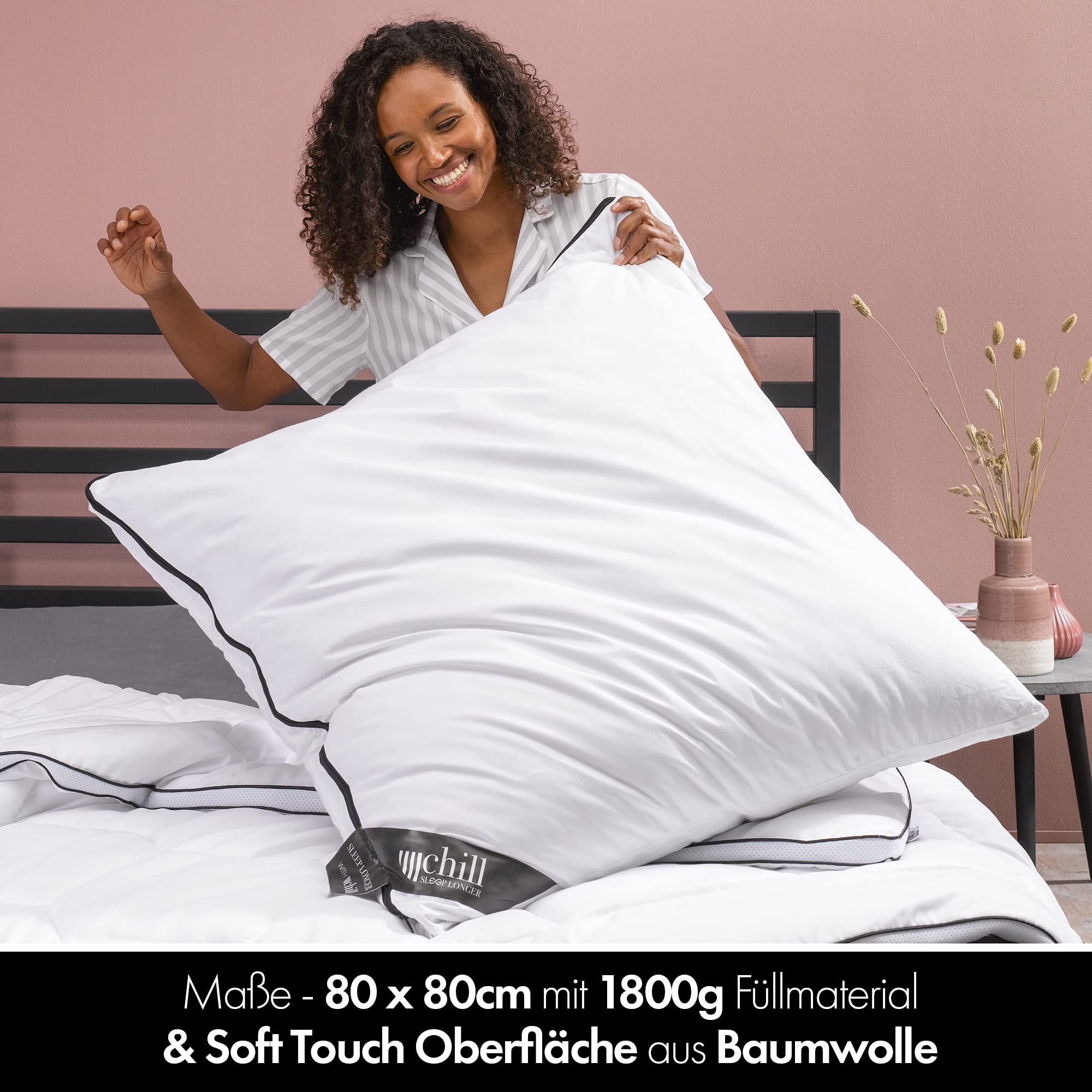 chill SLEEPLONGER Kopfkissen 40x80 cm - 2 in 1 Design - Schlafkissen Atmungsaktiv & Waschbar & 100% Vegan - 2 Kissen 3 Möglichkeiten - Pillow mit 300g & 600g Kissenfüllung