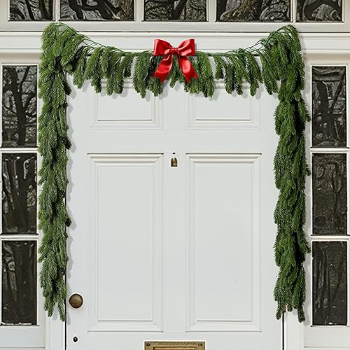9.8 Ft Christmas Norfolk Pine Garlands, Single Fork Norfolk Pine Realistic Touch Garland, Artificial Pines Greenery Garland for Christmas Table Fireplace Wall Home Decoration