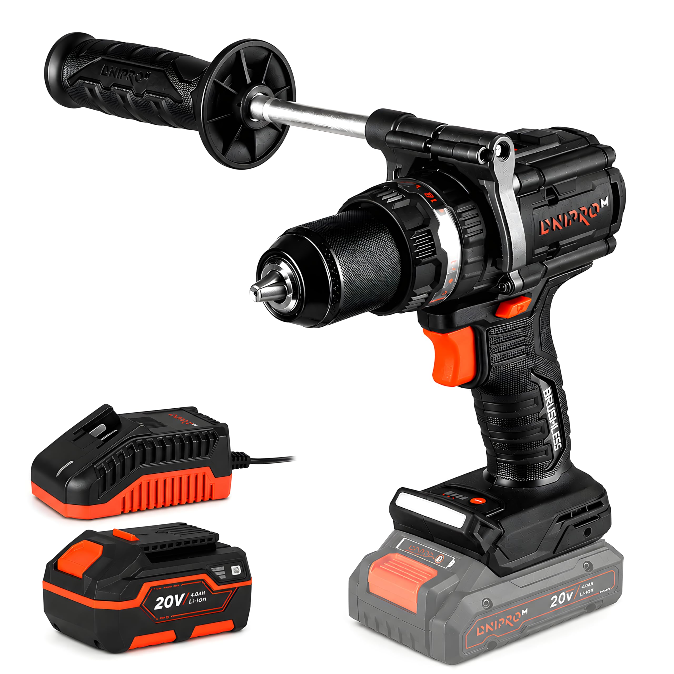 Taladro Atornillador a Batería 20V Sin Escobillas, 160 Nm, Portabrocas 13mm, Solo 1,1 kg - CD-202BC ULTRA + Batería 4.0Ah + Cargador