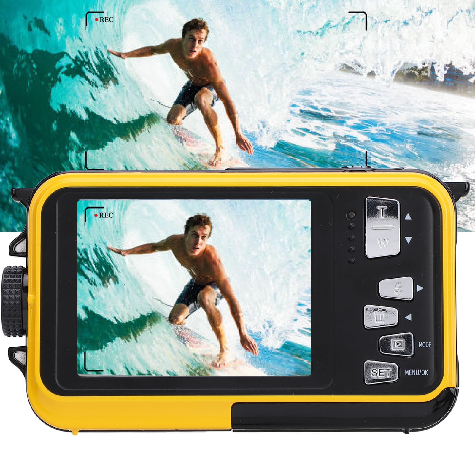 „2. Kamera Podwodna z Ekranem 7K, Czerwony, Wodoodporny Kompaktowy Aparat Cyfrowy do Snorkelingu, Nurkowania i Pływania, Idealny ” (YELLOW)