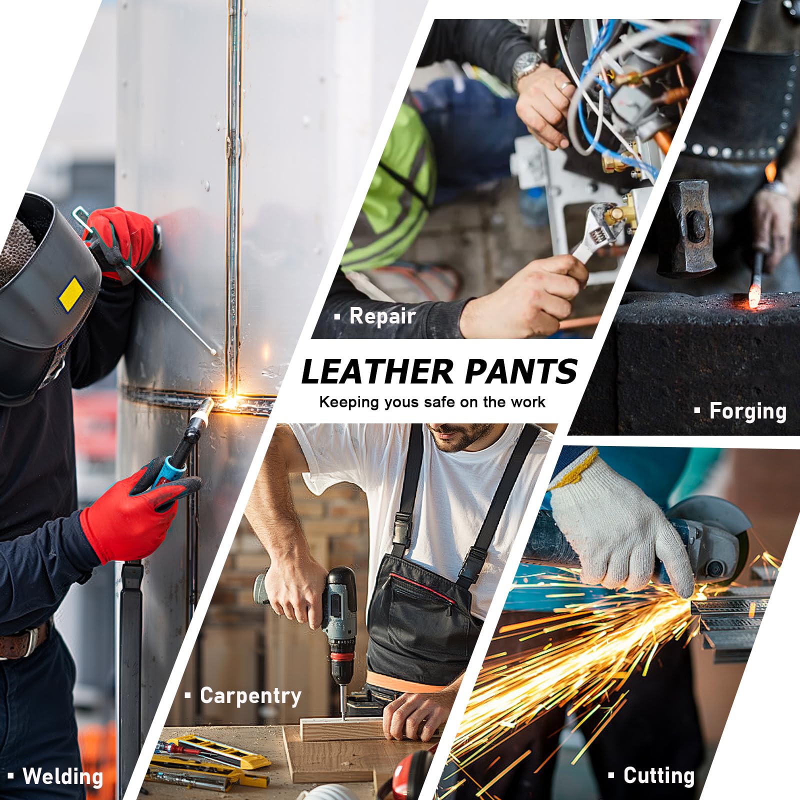 QeeLink Pantalones de soldador - Protector de pierna de seguridad para hombres y mujeres, resistente al calor y a la llama, ajustable de M a XXXL
