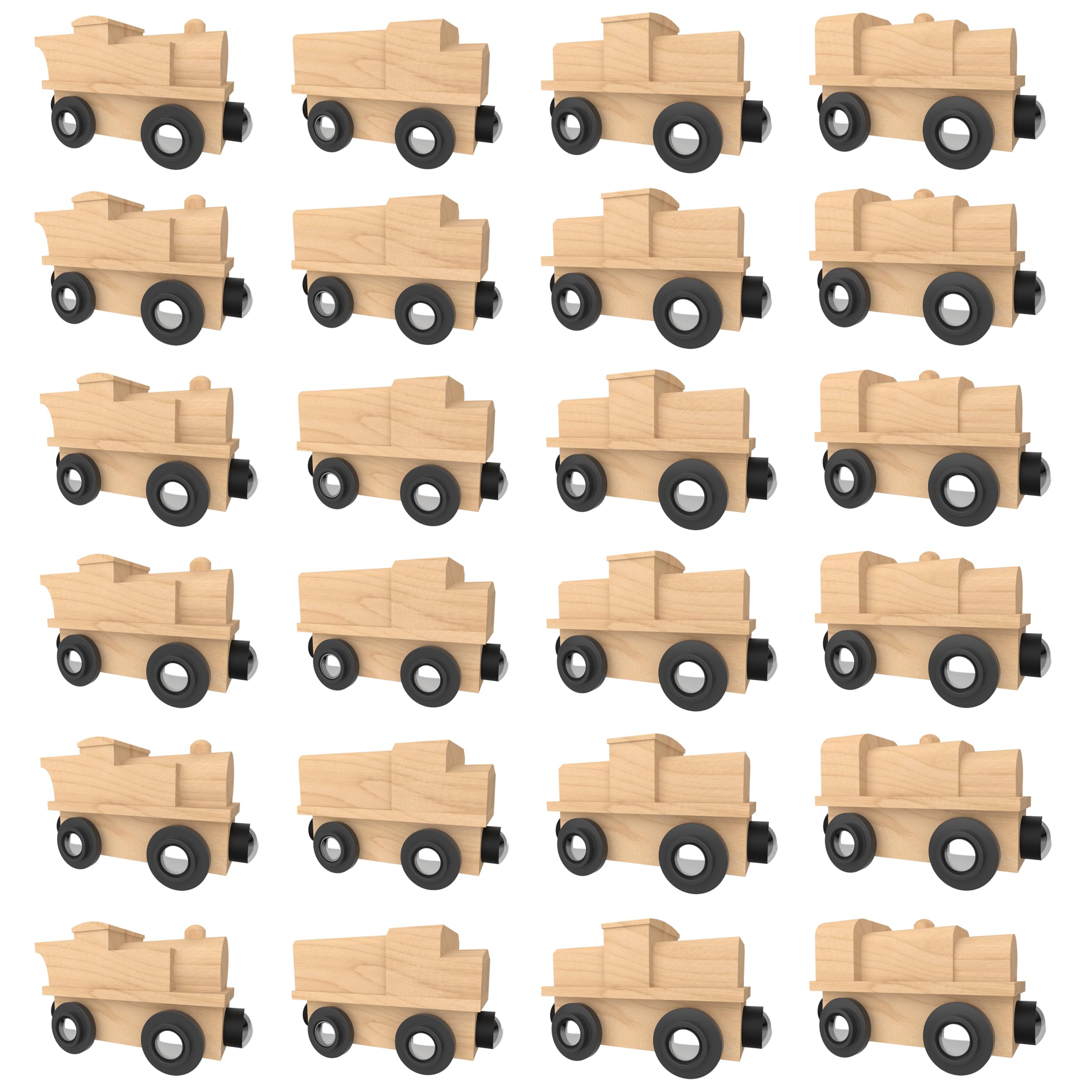 24 Unpainted Wooden Trains Engines Cars Compatible with Thomas Brio Magnetic, Toy Trains for Kids Boys Girls Train Theme Birthday Party Favors Craft DIY Creative Activity