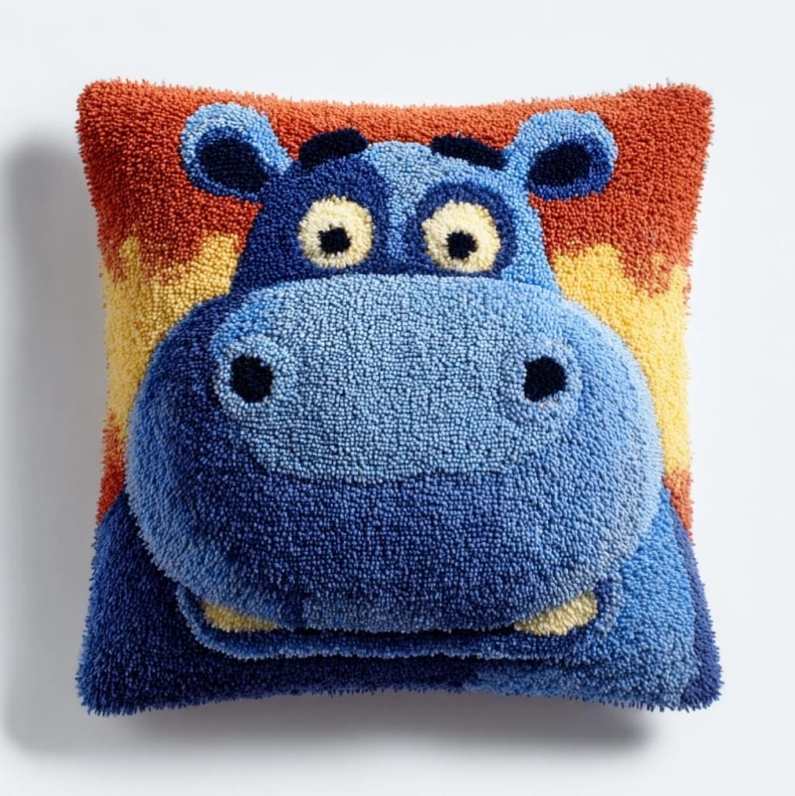 AxiangziK Latch Hook Pillow Kit 17x17in,Animal Hippo
