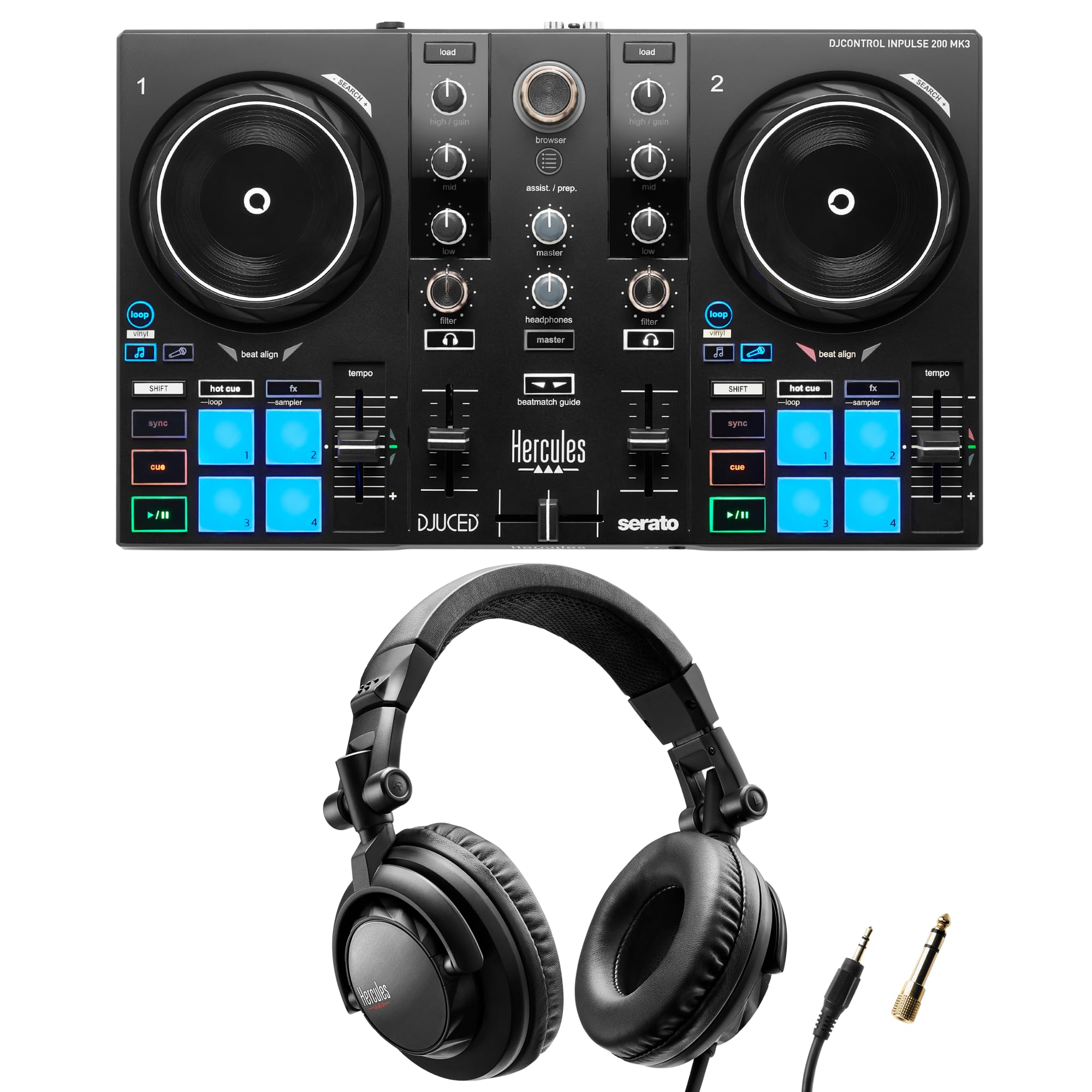 Hercules DJControl Inpulse 200 MK3 avec Casque de Monitoring Hercules HDP DJ45 - Pack DJ Débutant - Logiciels Serato DJ Lite & DJUCED Inclus - Système DJ USB 2 Canaux