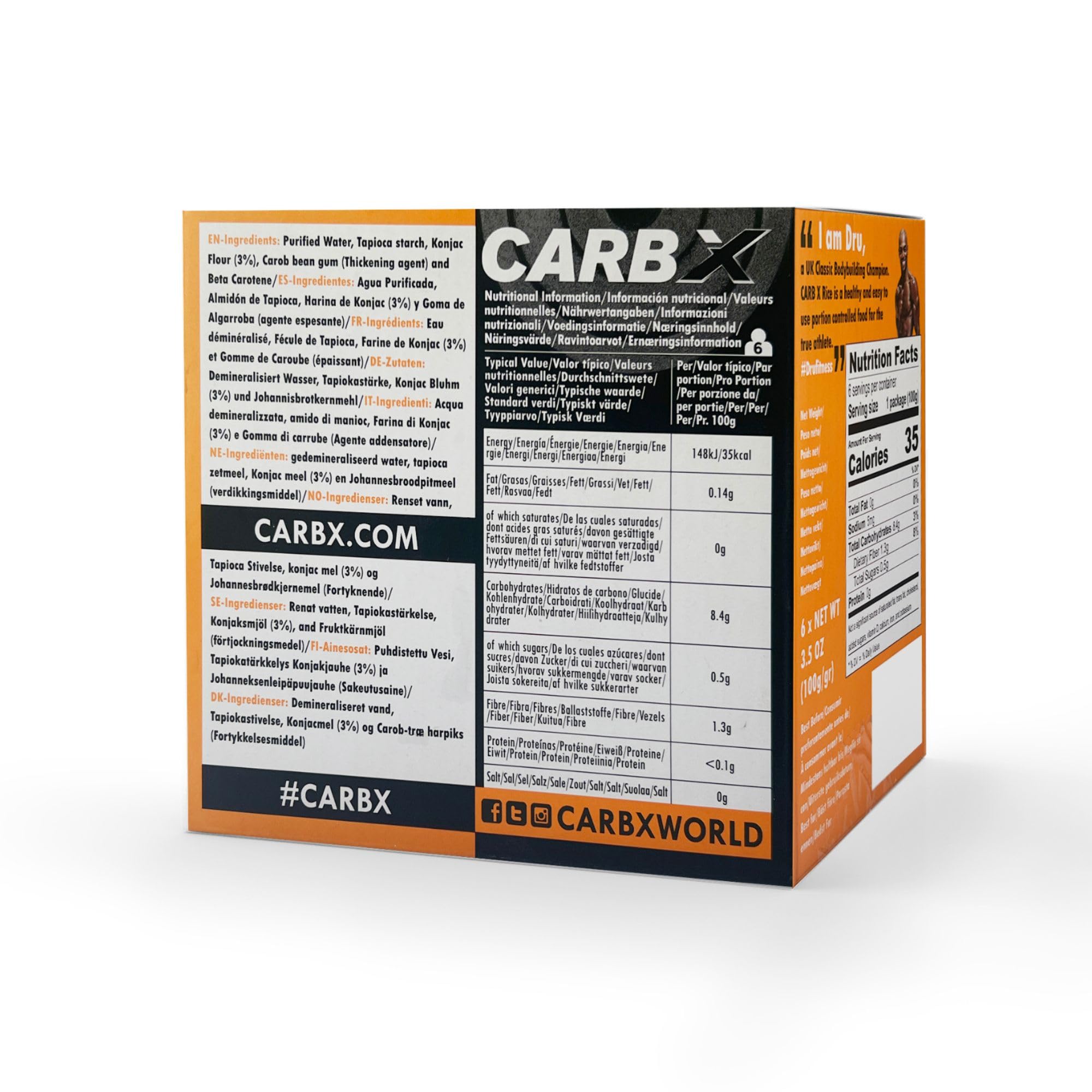 Carbx Arroz Shirataki Pasta Konjac 600 g 6 raciones Bajo en Calorías Sin Azúcar