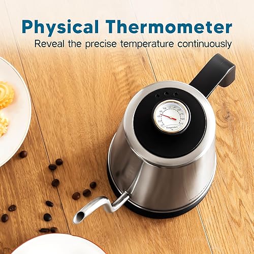 Miniatura 3 de Nueve&Five Hervidor eléctrico de cuello de cisne con termómetro, hervidor de té eléctrico de 1 litro con apagado automático, hervidor de agua