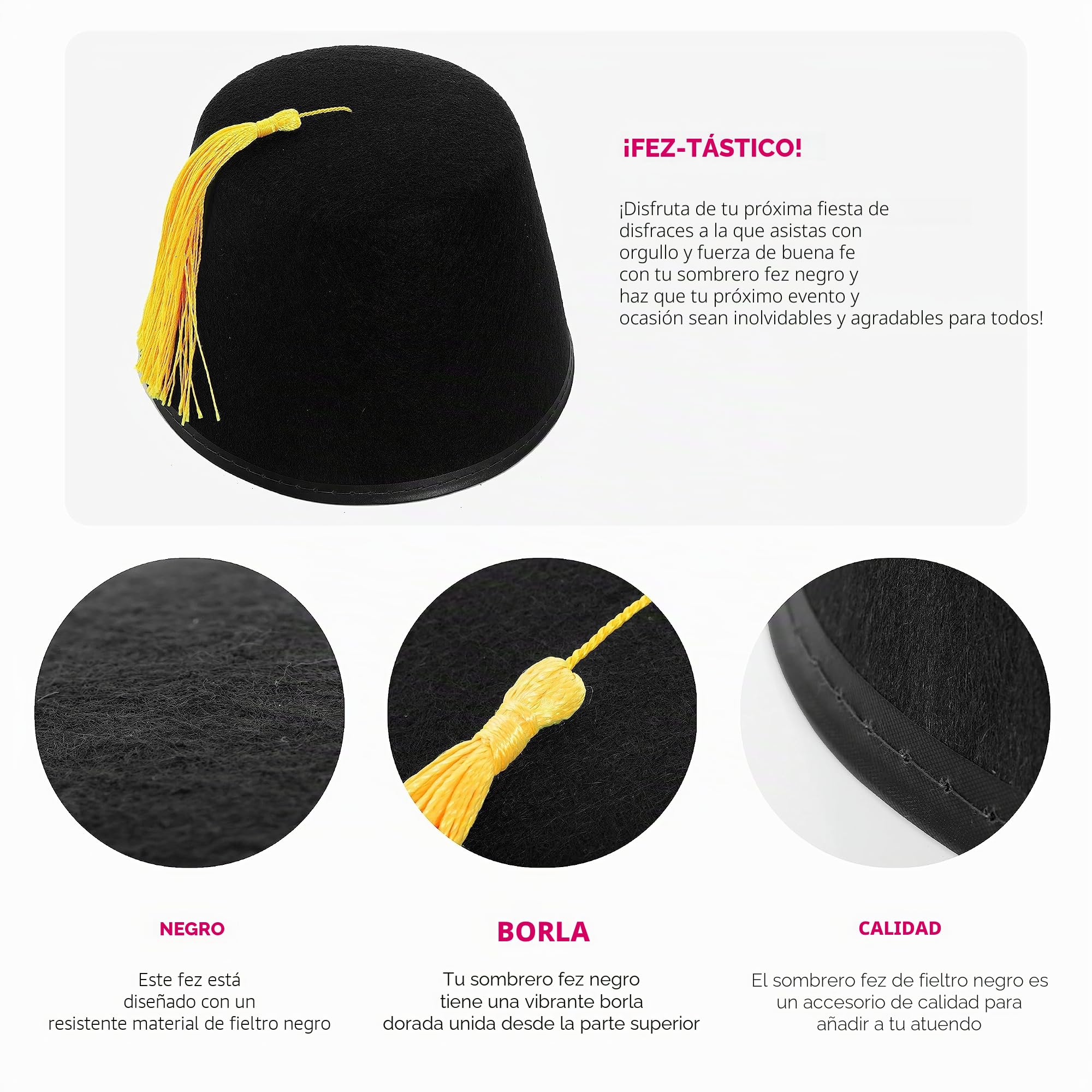 Sombrero negro Fez – Sombrero negro Fez con una borla dorada en la parte superior – perfecto para películas, televisión o disfraces religiosos y otros eventos de disfraces