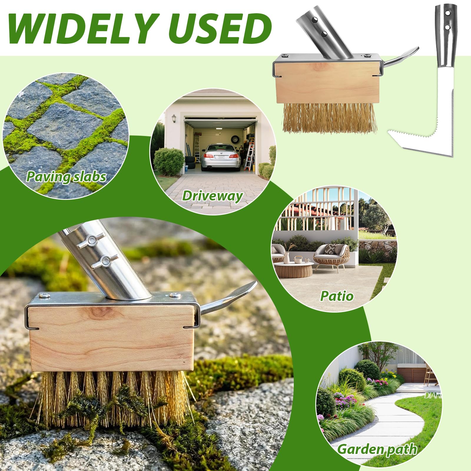 GAESHOW Brosse à Mauvaises Herbes 2-en-1 avec Manche Télescopique 160cm, Outil de Jardin avec Brosse Métallique et Grattoir, pour Nettoyage Joints Pavés, Bordures et Enlèvement d'Herbes