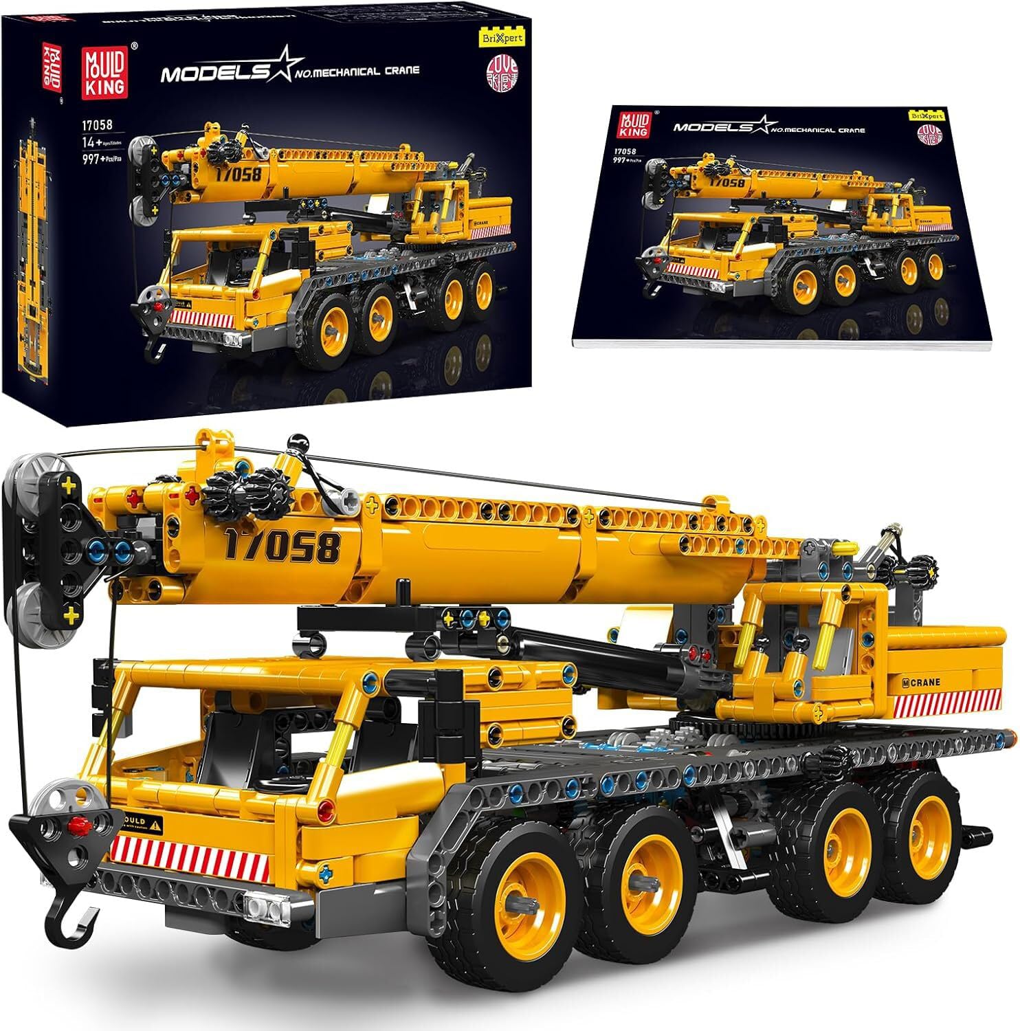 Mould King 17058 Kit da Costruzione Gru su Camion Tecnologico, Set di Modelli di Veicoli da Costruzione 997+ PEZZI, Collezione di Blocchi da Esposizione per Gru di Ingegneria Funzionale