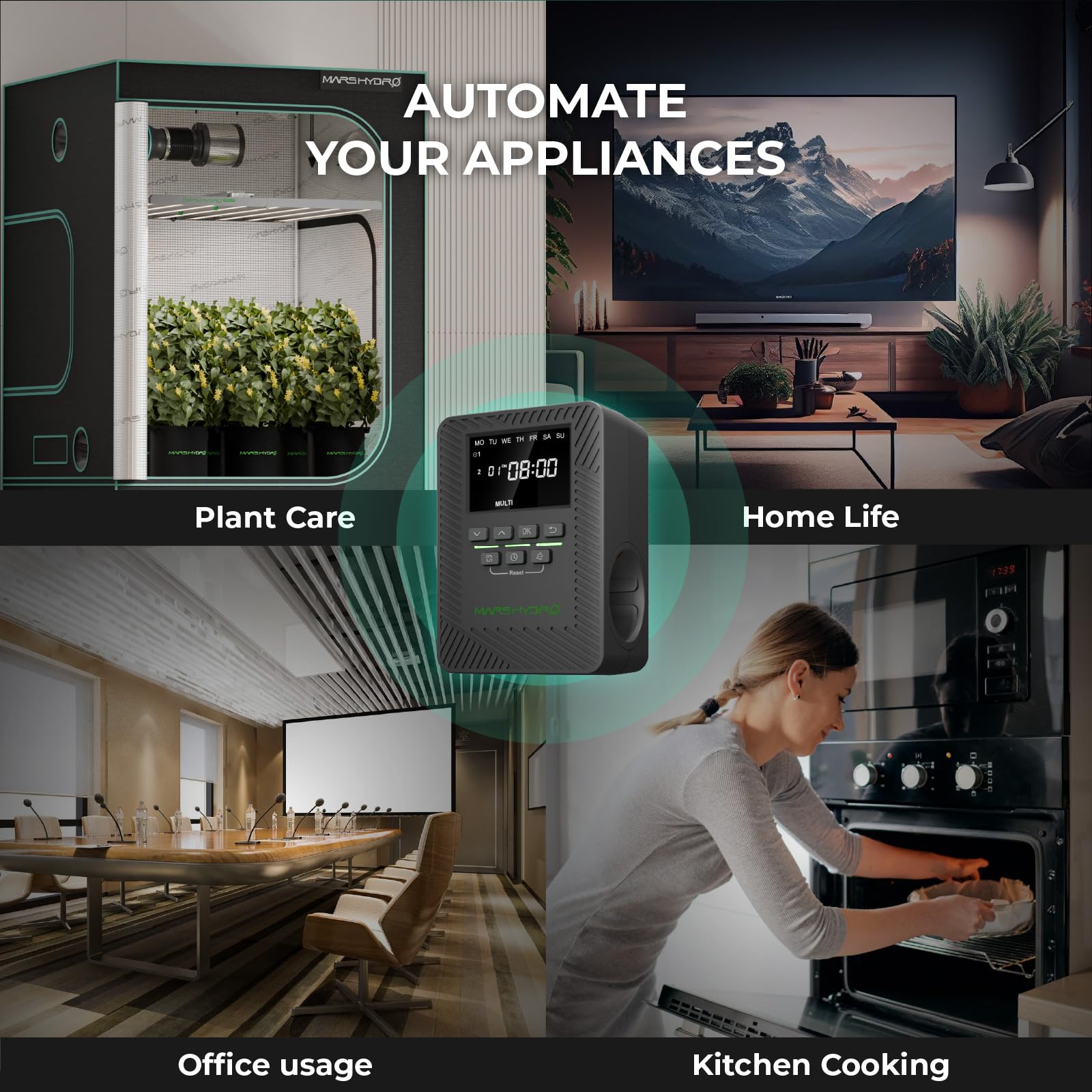 2025 MARS Hydro ITime 2-in-1 zeitschaltuhr digital Doppelsteckdose App-Steuerung individuell programmierbar 12 EIN-/Aus-Schalter für den Einsatz im Homeoffice und beim Pflanzenwachstum