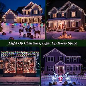 Soagrc 32FT Icicle Lights Outdoor, 396 LED Bright Multicolor Christmas Lights with 8 Modes, Timer, Waterproof, Easy to Install Holiday Decor for Home, Patio, Roof