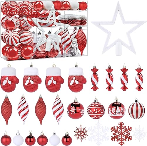 Juego de 80 adornos de bolas de Navidad, decoraciones de árbol de Navidad, bolas colgantes de plástico inastillables con ganchos para fiestas de