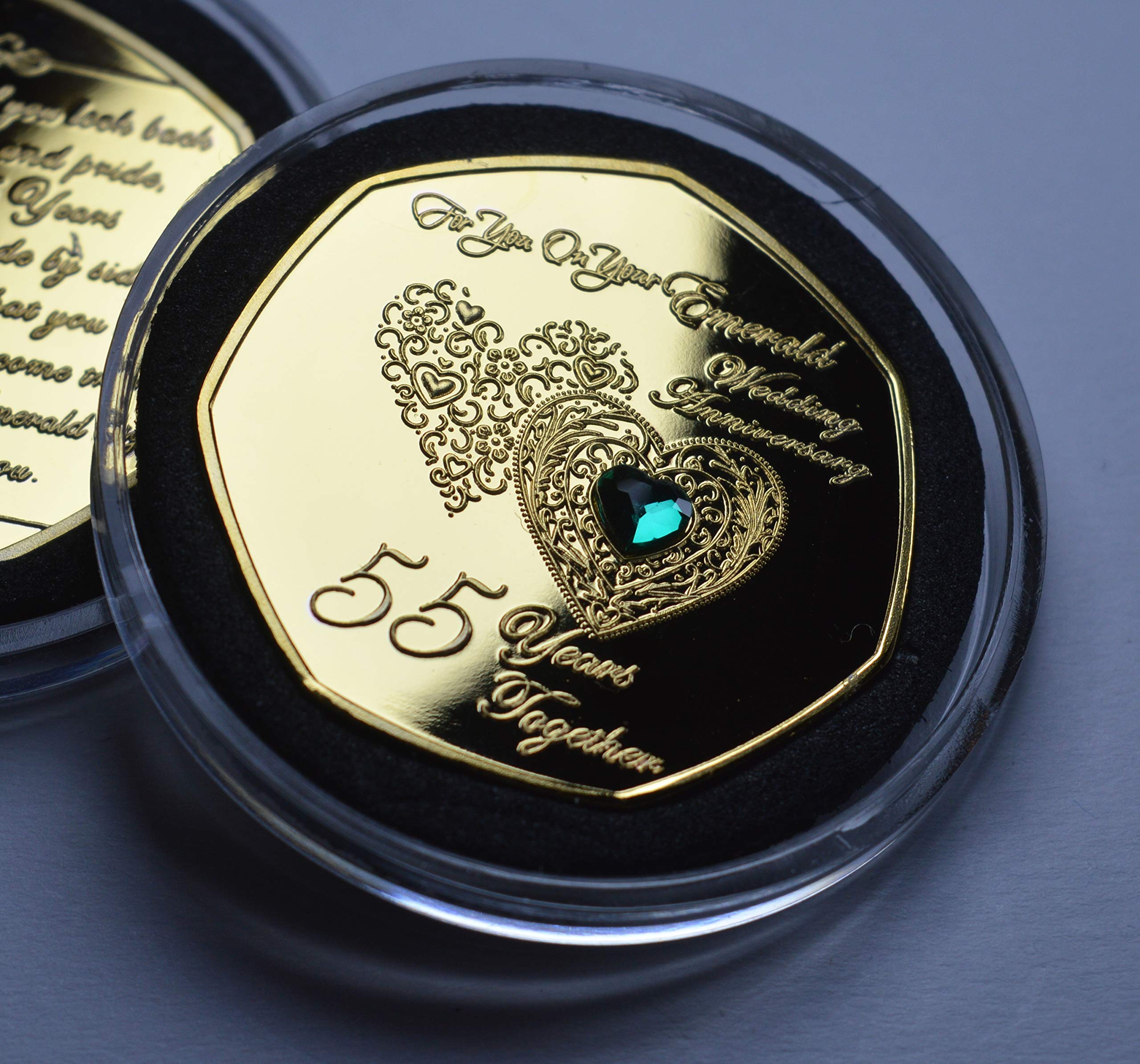 The Commemorative Coin Company Golden 55Th Emerald Wedding Anniversary 24Ct Gold Commemorative With Diamante Gemstone In Capsule. Gift/Present 55 Years Together