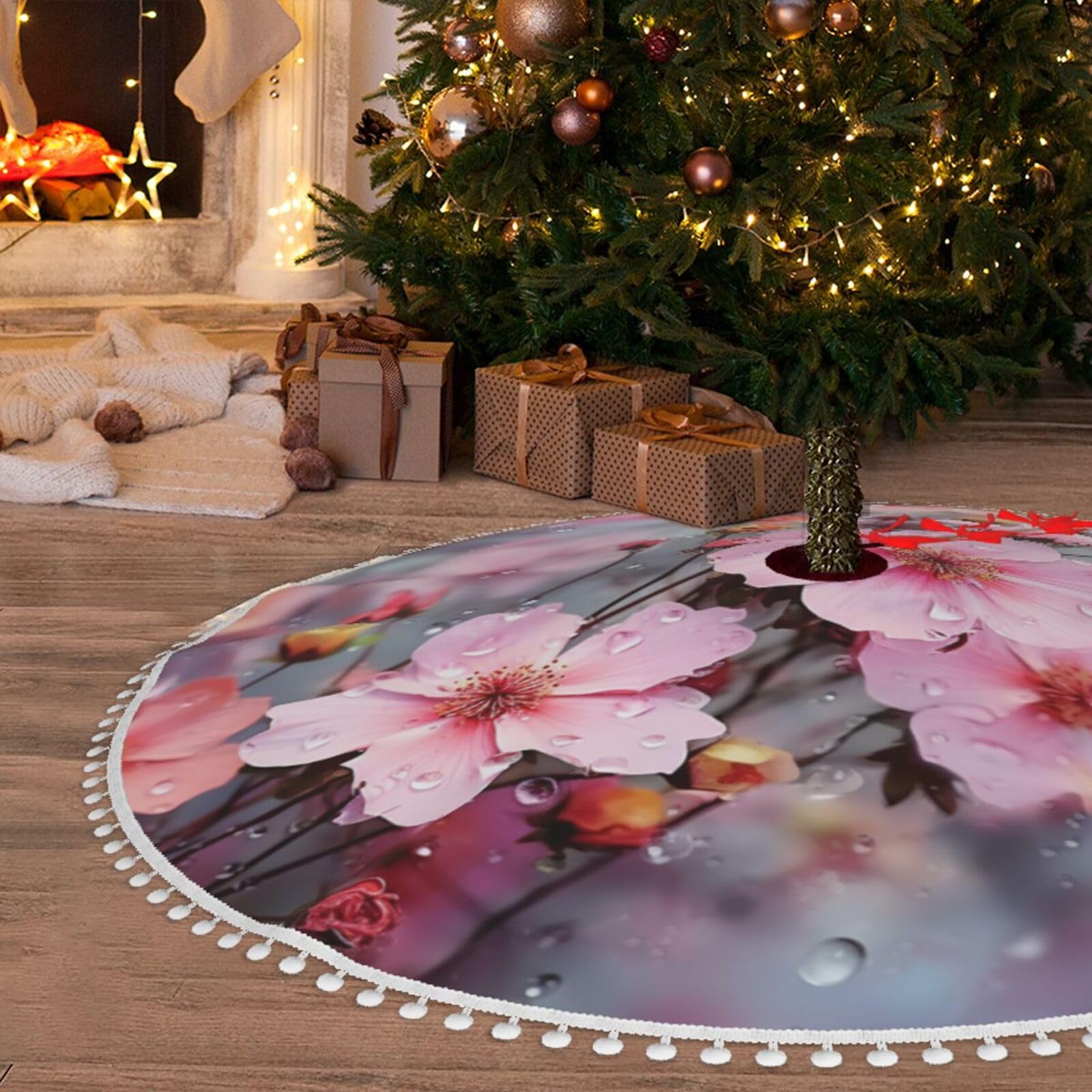 Jupe de sapin de Noël en peluche pour cacher les pieds de l'arbre et collecter les aiguilles
