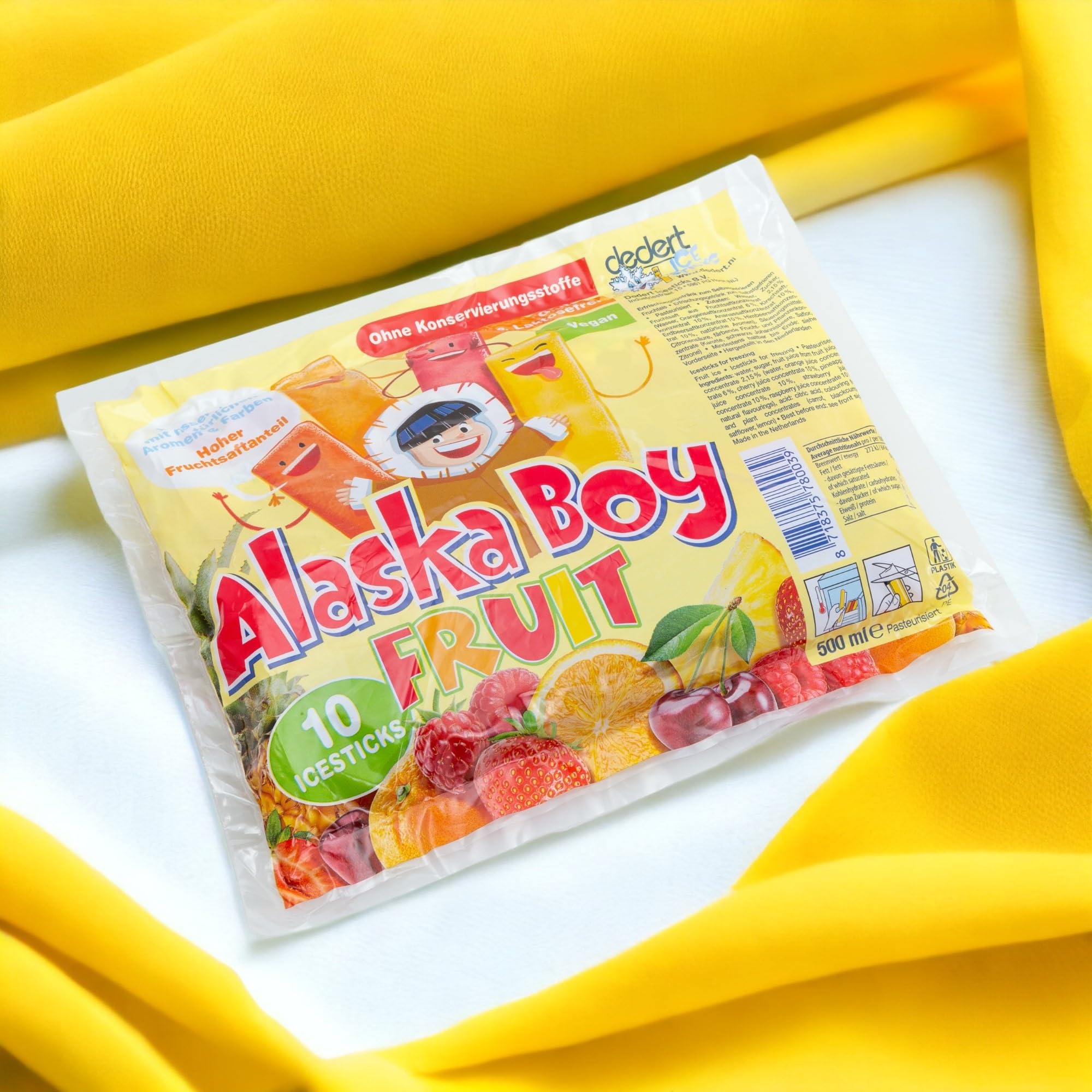 Alaska Boy Icesticks Fruit (20x 500ml) | 200x Wassereis mit je 50ml | Vegan | Glutenfrei | Laktosefrei | Wassereis-Großpackung mit Fruchtsaft | 5x Geschmacksrichtungen Stangeneis zum einfrieren