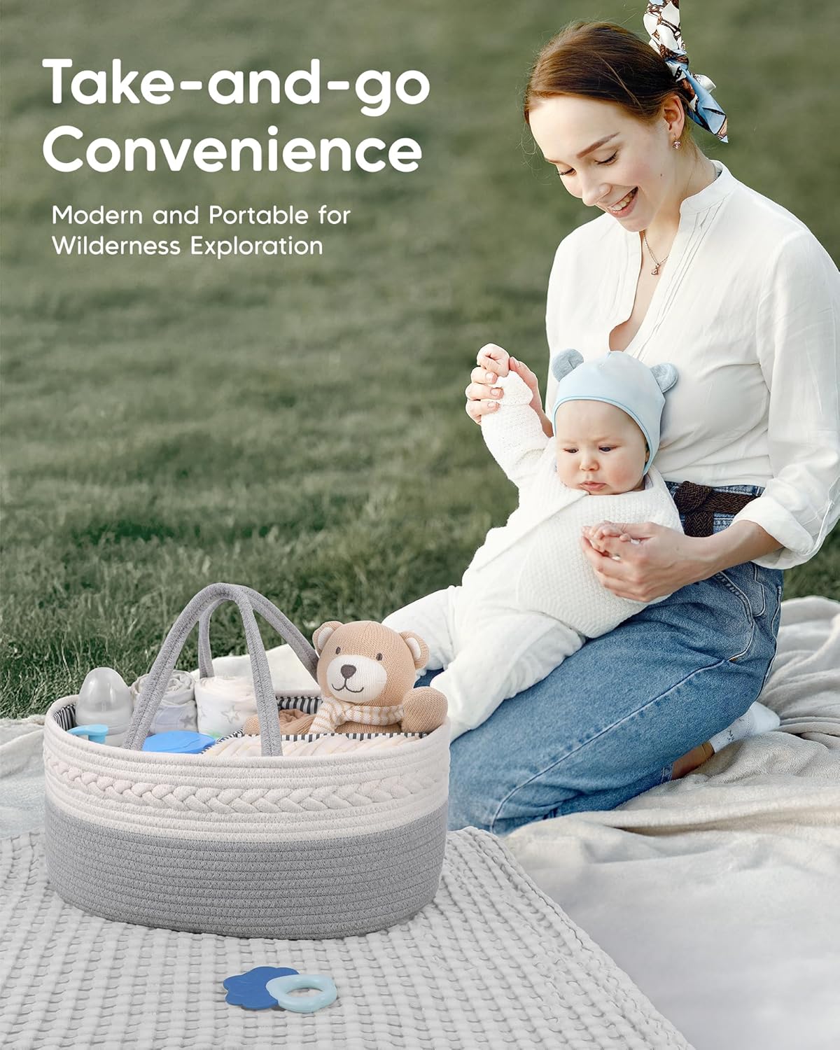 Maliton Cotton Rope Diaper Caddy Organizer - Nursery Storage Caddy, Baby Boy Changing Table Must Have, Perfect