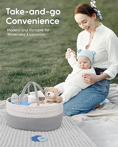 Vista 6 de Maliton Organizador de pañales para bebé, cuerda de algodón para cambiador, almacenamiento de guardería, artículos imprescindibles para bebé recién