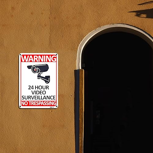 Miniatura 9 de Juego de 4 letreros de advertencia de videovigilancia las 24 horas, aluminio, 10 x 7 pulgadas, impresión UV, disuasorio para la propiedad privada,
