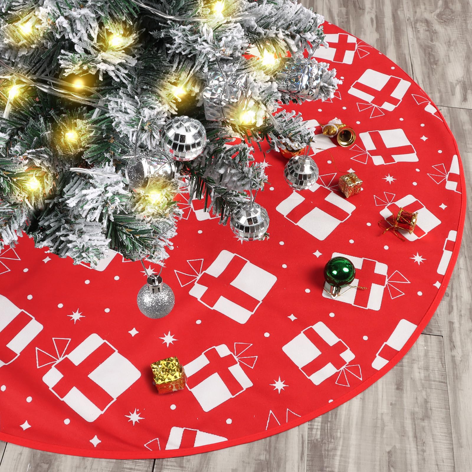 Figarge 90 cm Christmas Tree Blanket, Round Christmas Tree Skirt, Christmas Tree Skirt with Snowflake Pattern