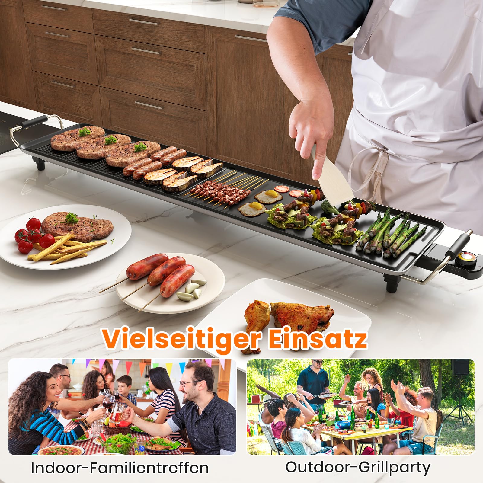 RELAX4LIFE Tischgrill elektrisch, 100 x 22 cm extra lange Teppanyaki-/Plancha-Grillplatte, Elektrogrill mit Antihaftbeschichtung & 4-stufige Temperaturregelung, 1800W, für BBQ, Familienessen, Partys